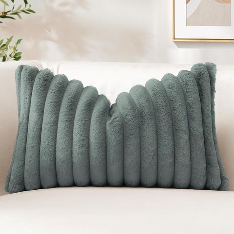 1 Housse de coussin, Fausse fourrure rayée, Velours doux, Fermeture éclair cachée, Décoration salon chambre