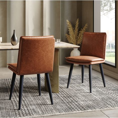 MEUBLIV Lote de 2 sillas de comedor 49x57x84 cm marrón – PU, doble cojín (1/5)
