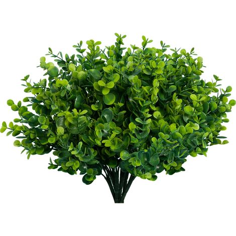 12 ramos de plantas artificiales para exteriores, que imitan árboles de eucalipto de plástico, resistentes a los rayos UV y aptas para macetas (1/5)