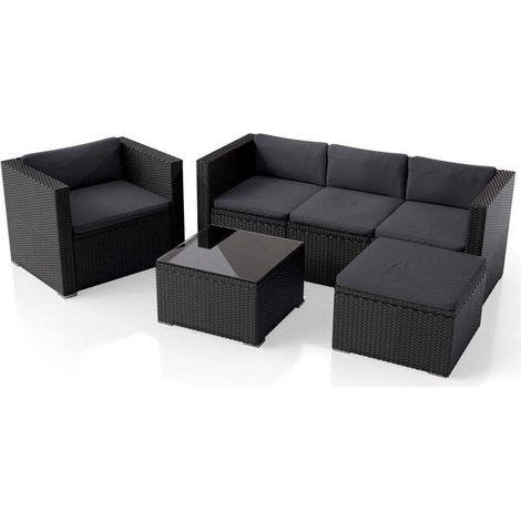 [GEBRAUCHT] B-Ware Polyrattan Lounge Punta Cana Gartenmöbel Sitzgarnitur 4 Personen schwarz grau (1/2)