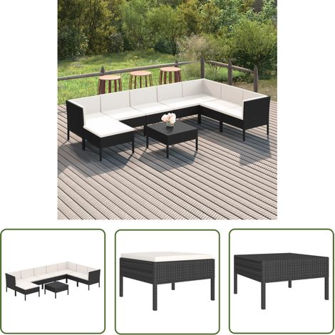 The Living Store 9-tlg. Garten-Lounge-Set mit Auflagen Poly Rattan Schwarz - Gartensortiment - Loungemöbel - Gartenloungeset - Outdoormöbel - Rattanmöbel (1/5)
