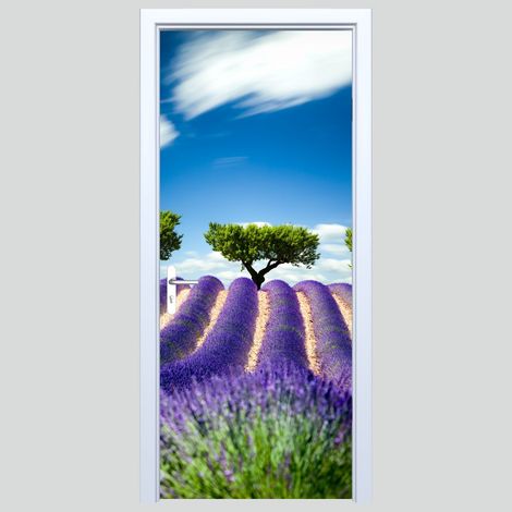 Adhesivo de tela para puerta con estampado de campo de lavanda 597PD