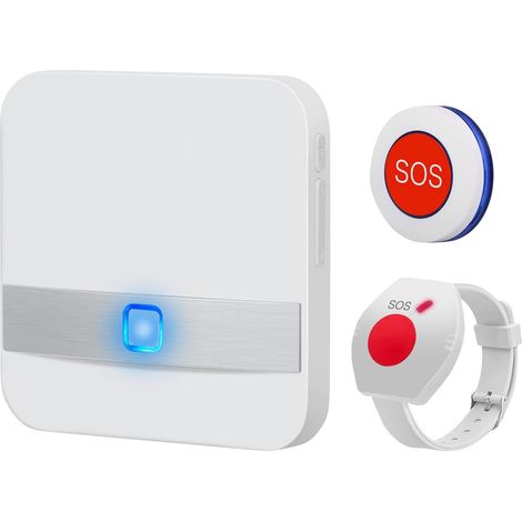 Bracelet alarme sans fil pour personne âgée – 52 sonneries – 4 niveaux de volume – Portée 200m – Émetteur étanche inclus