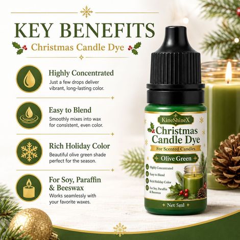 KineShineX Christmas Scented Candle Coloring Liquid, Olive Green High-Concentration Candle Dyeing Liquid (Easy to Use) (1/4)