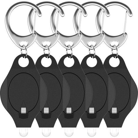 Mini LED Keychain Flashlight 12 Lumens Portable Ultra Bright Battery Powered Black Torch with Spring-Loaded Carabiner for Emergency Lighting (Batteries Included), 5-Pack (1/4)