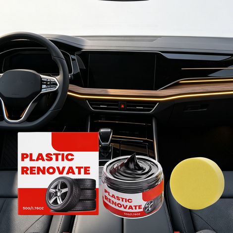 Plastic Refurbishing Paste for Cars: Gloss Enhancement and Maintenance, Daily Cleaning and Care Paste for All Plastic Parts Inside and Outside the Car -- Plastic Refurbishing Paste: 50g1, Sponge1 -- B (1/5)