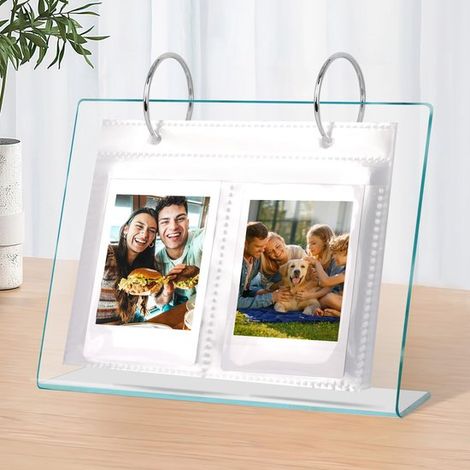 Per piccoli album fotografici da scrivania, 68 scomparti, mini album fotografico in acrilico con aletta, adatto per fotocamere Polaroid / Fujifilm / K Pop da 2x3 pollici (1/5)