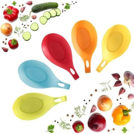 Porte-Cuillère - Silicone Alimentaire - Forme Amande - Résistant Chaleur - Pour Cuisinière Table Comptoir - 6 Pièces (1/5)