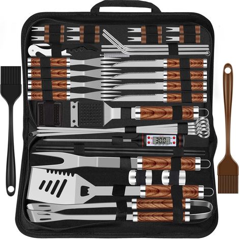 38pcs Kit Barbecue Set Accessoires de Grill en Acier Inoxydable pour Hommes, Ensemble d'Ustensiles de Grill avec Sac et Tapis pour Camping Marron (1/5)