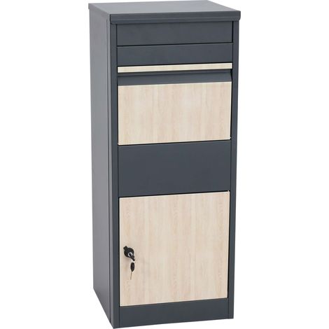 Cassetta postale lettere pacchi HHG-092 acciaio zincato antracite legno chiaro