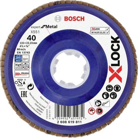 Disque à lamelles X-LOCK X551 Bosch, Expert for Metal, K : 40, 115 mm (1/2)