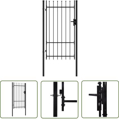 The Living Store Zauntor Einzelflügel mit Speerspitzen Stahl 1 x 1,75 m Schwarz - Gartentor - Metalltor - Stahltür - Zaun - Sichtschutz (1/5)