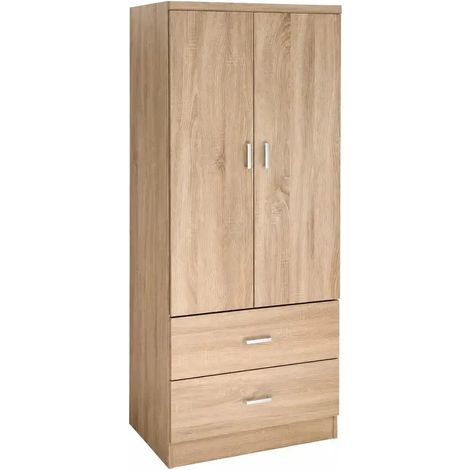 Armario Atena 80 x 52 x 190 cm en roble natural con 2 puertas y 2 cajones