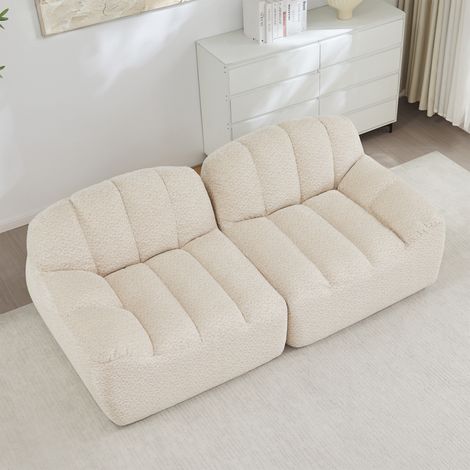 Seyakany Canapé modulable 2 places sans structure,canapés de compression avec Coussins Profonds,Forme Coquillage,Polaire granuleuse(Beige et Blanc) (1/5)