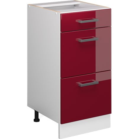 Unterschrank R-Line, Bordeaux Hochglanz, 40 cm mit Schubladen, ohne Arbeitsplatte, Vicco