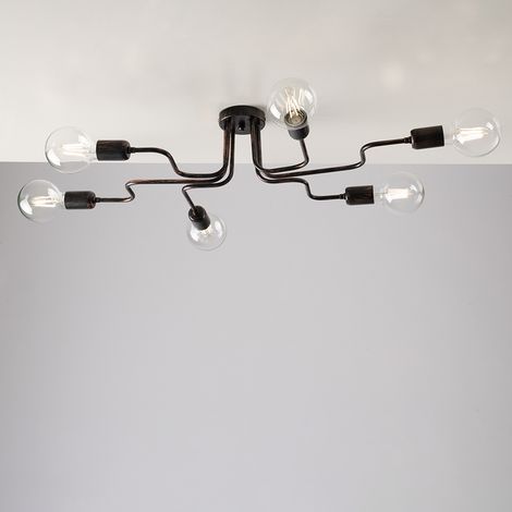 Plafoniera in ferro Nero con decorazione Rame sei luci 83x48x h17 cm