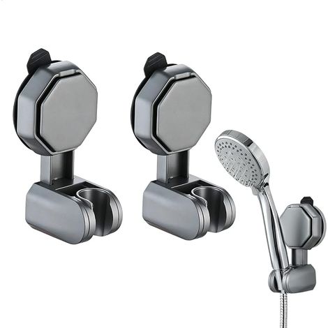 Shower Head Holder without Drilling, 2 Pieces Adjustable Shower Head Hooks for Kitchen Bathroom, Removable Suction Cup Reusable Waterproof and Moisture-Resistant, Black (1/5)