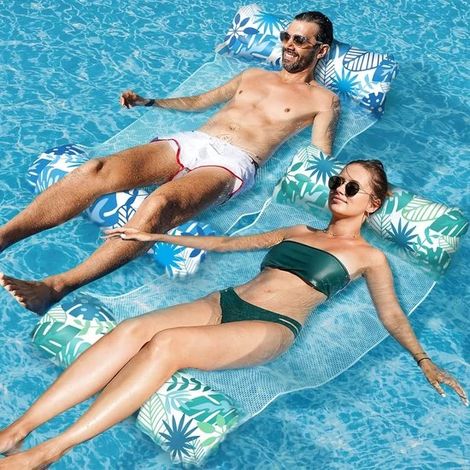 Matelas gonflable pour piscine - Fauteuil flottant XL - Ensemble de 2 accessoires de piscine pour adultes - Jouet flottant gonflable (Chaise/Matelas) (1/5)