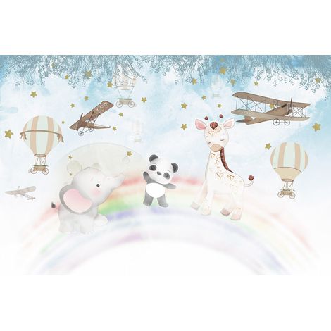 Papier peint panoramique Enfants - Animaux arc-en-ciel - 130 cm x 87 cm (1/2)