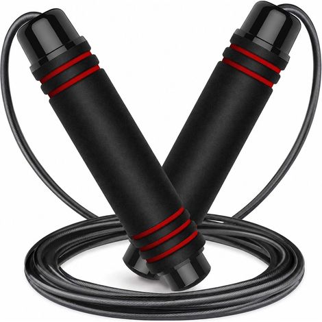 Corde à sauter, corde à sauter à vitesse réglable pour hommes et femmes, roulement à billes en acier, poignée en mousse antidérapante, câble en acier pour Fitness (1/5)