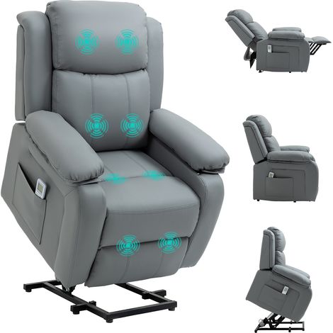 Massage Power Lift Recliner Chair for Elderly with Extended Footrest,Remote Control,Dual Side Pockets,Overstuffed Grey Armchair