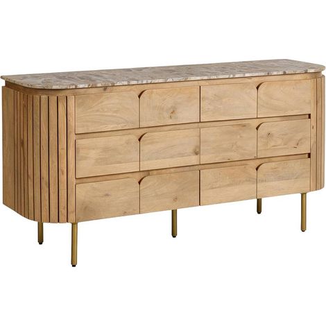 Commode 6 tiroirs en marbre et bois de manguier Cyrène (1/5)