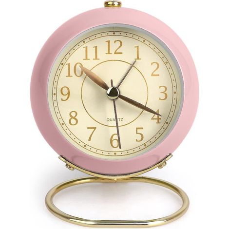Réveil silencieux à piles, réveil de bureau sans tic-tac, réveil analogique, réveil rétro pour chambre à coucher, SimplePink (1/3)