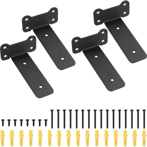 4 Pcs Equerre Etagere Murale, Equerre Murale Fixation Invisible, Support Étagère Flottants Robustes Noirs, Supports d'étagère pour étagère Armoire Montage (Style oreille de chat, noir 125MM) (1/5)