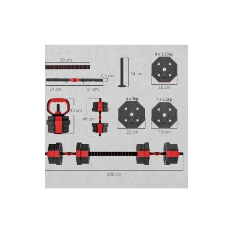 Set de mancuernas 4 en 1 ajustable de 20 kg para entrenamiento en casa HAVRYA (1/4)