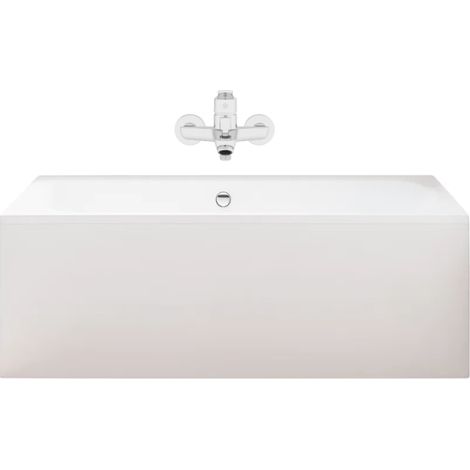 Pack baignoire droite 170 x 75 JACOB DELAFON Elise + tablier en niche + mitigeur bain douche mural Aimé chromé + vidage