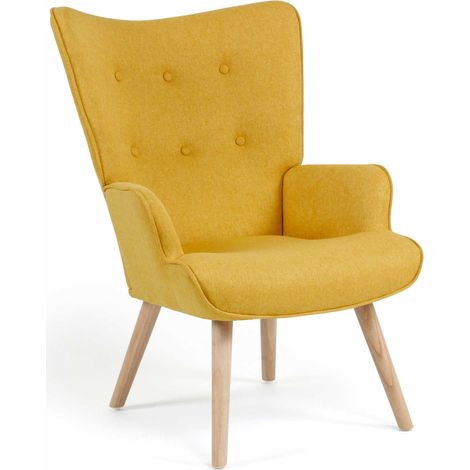 Idmarket – Fauteuil scandinave IVAR convertible – Tissu 100% polyester jaune – Assise rembourrée 45x50cm – Design élégant et confortable (1/7)