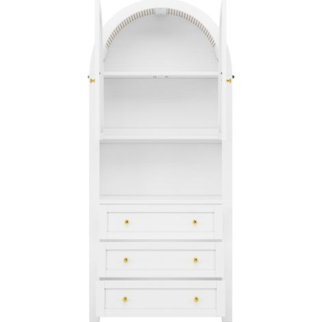 Credenza alta ad arco bianca con 3 cassetti e ante, mobile dispensa in MDF 70 x 35 x 180 cm (1/5)