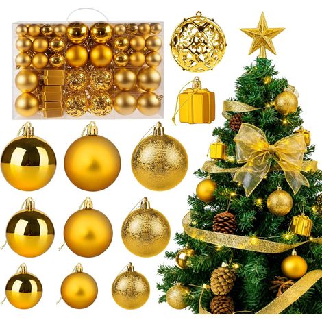Palline di Natale dorate, decorazioni per albero di Natale 3/4/6 cm, 105 palline di plastica dorate, palline di Natale infrangibili da appendere all'albero, ciondoli a forma di palla per albero lucidi