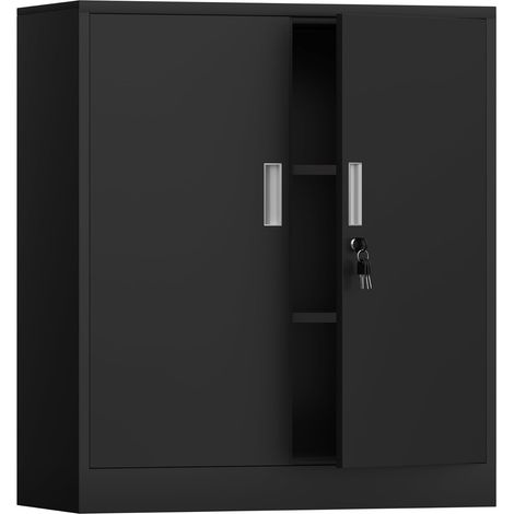Metal Storage Cabinet with Lockable Doors and 2 Adjustable Shelves, Small Lockable Storage Cabinet for Home, Office, Garage (Black, 92 cm) (1/5)