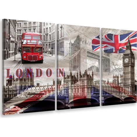 Tableau triptyque london graphique england - 90x60 cm (1/4)