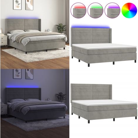 Sommier à lattes de lit matelas et LED Gris clair 160x200 cm - Lit Plateforme - Lit Capitonné - Lit Design - Lit Velours - Lit Avec Rangement - Home & Living (1/5)