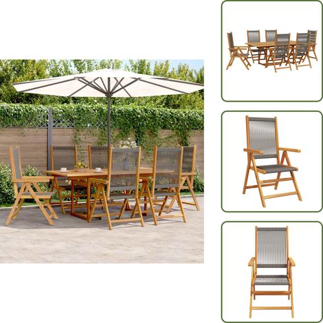 Muebles de exterior - vidaXL Set de comedor jardín 7 pzas polipropileno madera maciza gris - Comedor exterior
