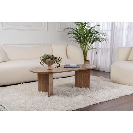 Ovaler Couchtisch aus Walnuss-Melamin – Japandi – 119 x 60 cm – (1/5)