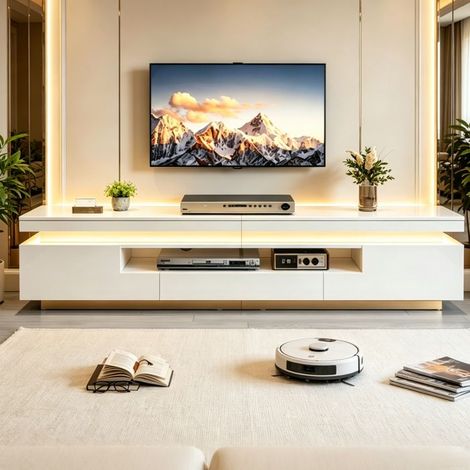 Meuble TV led blanc 175 - 1 tiroir et 2 portes - -éclairage LED - Meuble de salon moderne - Meuble télévision avec rangement (1/5)