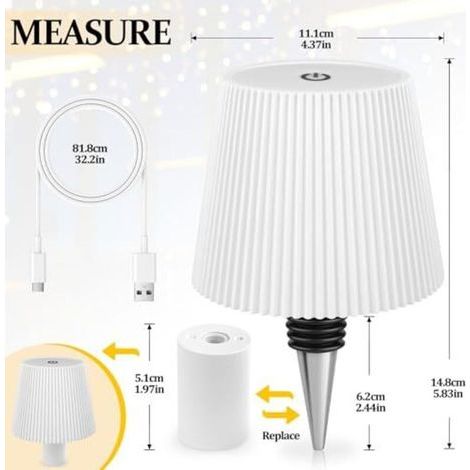 Lampe bouteille sans fil, 3 modes de température de couleur réglables, commande tactile, protection IP54, chargement USB sans fil, lampe de table pour restaurants, chambres et jardins (1/4)