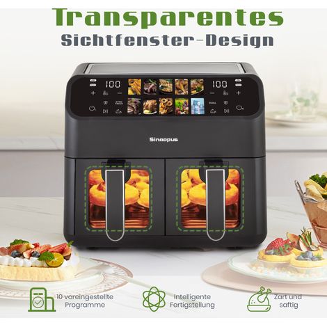 Doppelkammer-Heißluftfritteuse 36x32x31 cm aus ABS+PC, Schwarz, 9 L, schnell garen – MEUBLIV (1/5)
