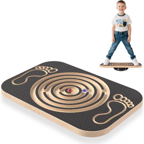 Planche d’équilibre pour enfants et adultes avec labyrinthe à billes intégré, wobble board jeu interactif familial, en bois composite et ABS, charge max 69 kg (1/5)
