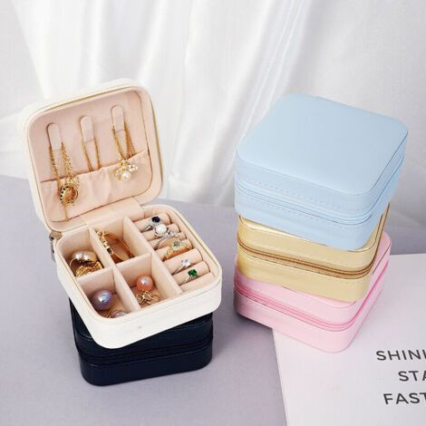 Boîtes à bijoux Mini organisateur de bijoux Voyage portable petit stockage de bijoux filles dames bague collier boucles d'oreilles boucles d'oreilles stockage boîte de rangement (blanc)