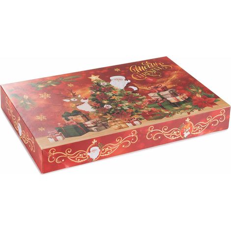 Scatole regalo di Natale rettangolari con coperchio e stampa natalizia, realizzate in carta, set da 24 pezzi, cm 37,5 x 24 x 5 H
