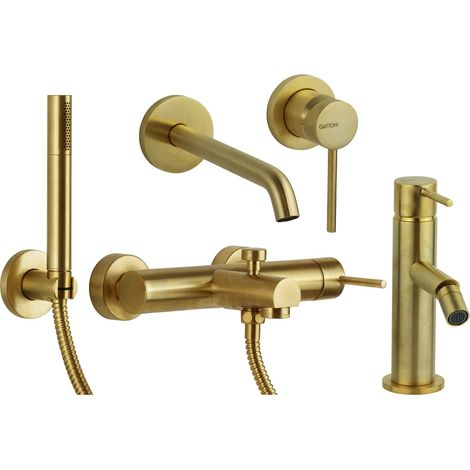 Set miscelatore lavabo a parete, miscelatore bidet e kit vasca in colore oro spazzolato Gattoni Easy KITEASYSG9 (1/4)