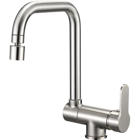 Rubinetto da cucina pieghevole a montaggio frontale, rubinetto da cucina sottofinestra, rubinetto per lavello con due getti, girevole a 360°, miscelatore monocomando ad alta pressione, acciaio inox (1/5)