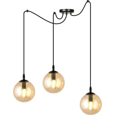 Lampada a Sospensione Gigi, Acciaio verniciato a polvere, Vetro, Nero, Ambra, 200x200x42 cm