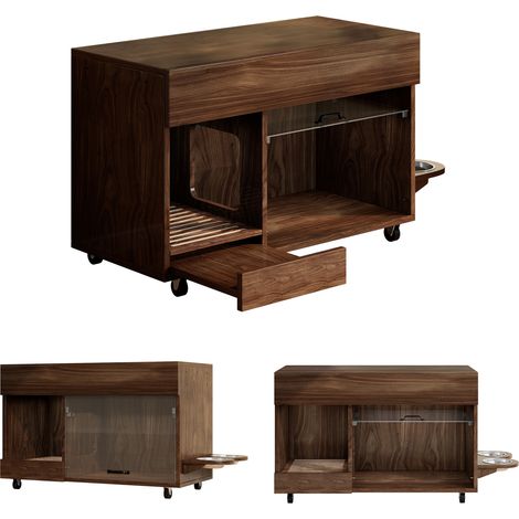Mobile lettiera per gatti con ruote 100 x 45,5 x 67 cm, MDF color noce (1/5)