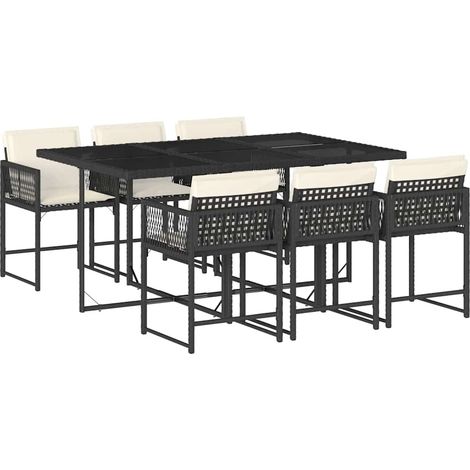 Maison Exclusive - Set da Pranzo da Giardino 7 pz Nero con Cuscini in Polyrattan (1/5)