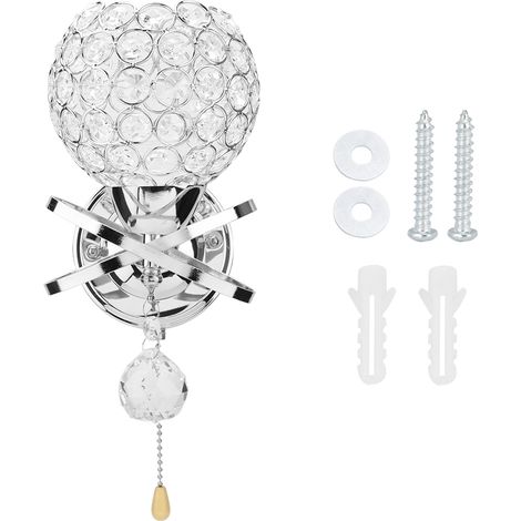 Applique Murale Ronde - Abat-jour en Perles Cristal Octogonales - Douille E14 - Interrupteur à Cordon - Pour Chambre Salon Couloir - 1 Pièce (1/5)